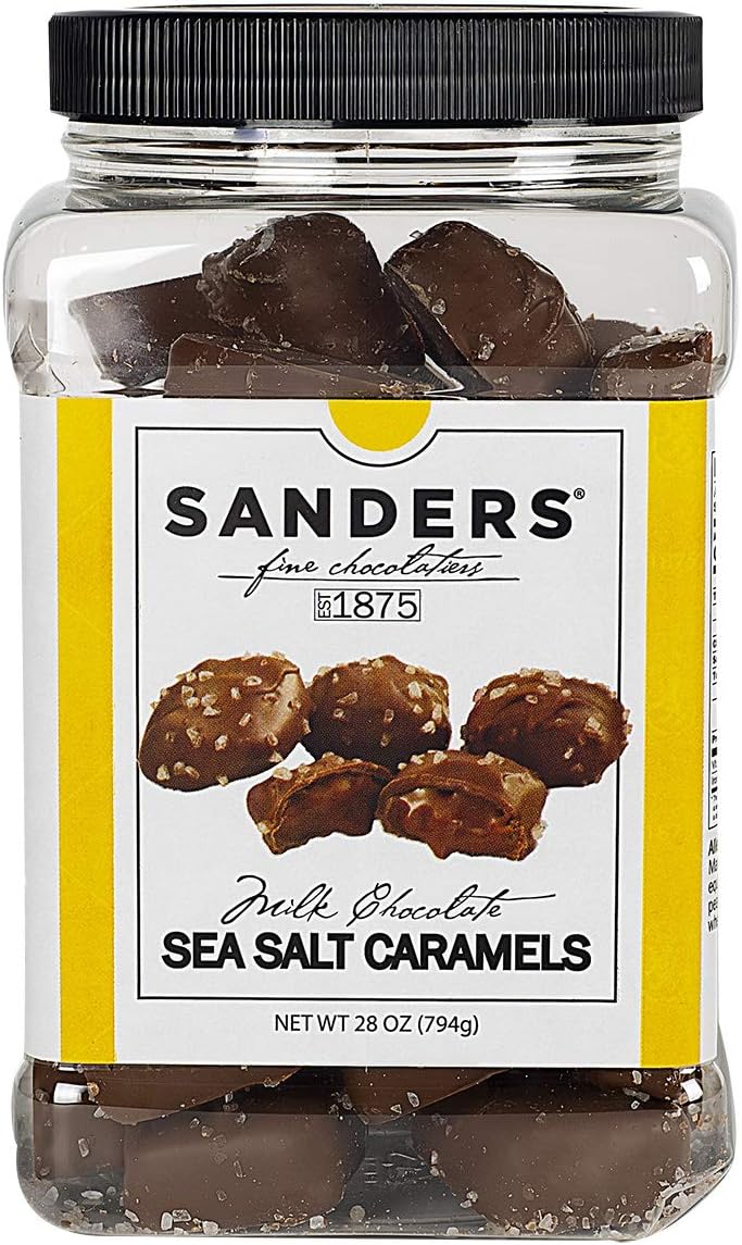 Sanders Milk Chocolate Sea Salt Caramels, Kettle Cooked Caramel Covered in Milk Chocolate, 28 oz Gift Tub