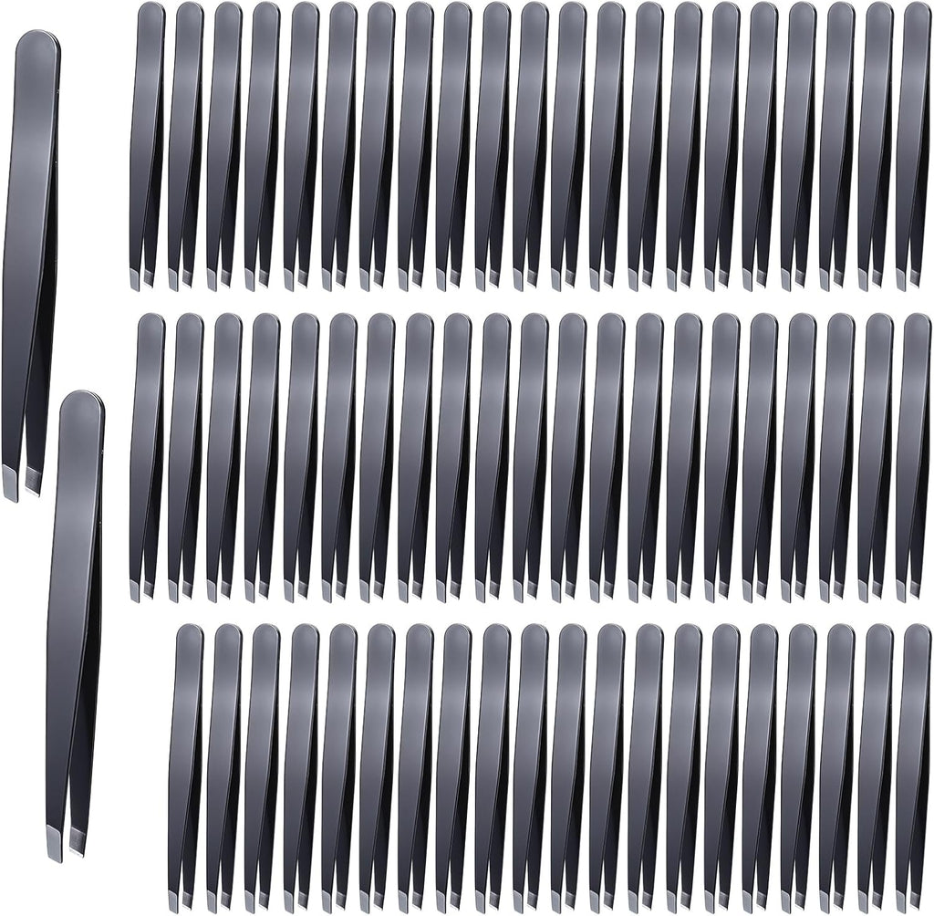 64 Pieces Eyebrow Tweezers Bulk for Women Men, Precision Stainless Steel Slanted Tweezers Mini Tweezer for Brow, Facial Hair & Ingrown Hair Removal, Plucking Blackhead