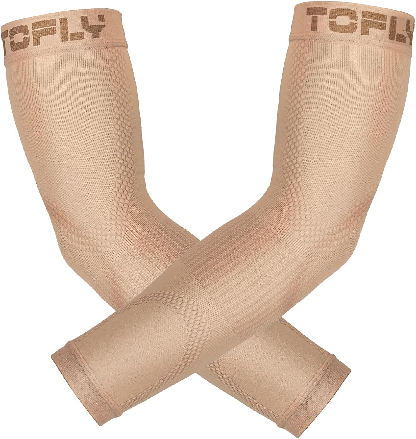 TOFLY Compression Arm Sleeves Elbow Braces for Men & Women (1 Pair), 20-30 mmHg Graduated Compression Arm Braces Support for Tennis Elbow, Tendonitis, Lymphedema, Arthritis, Edema, Workouts, Beige XL
