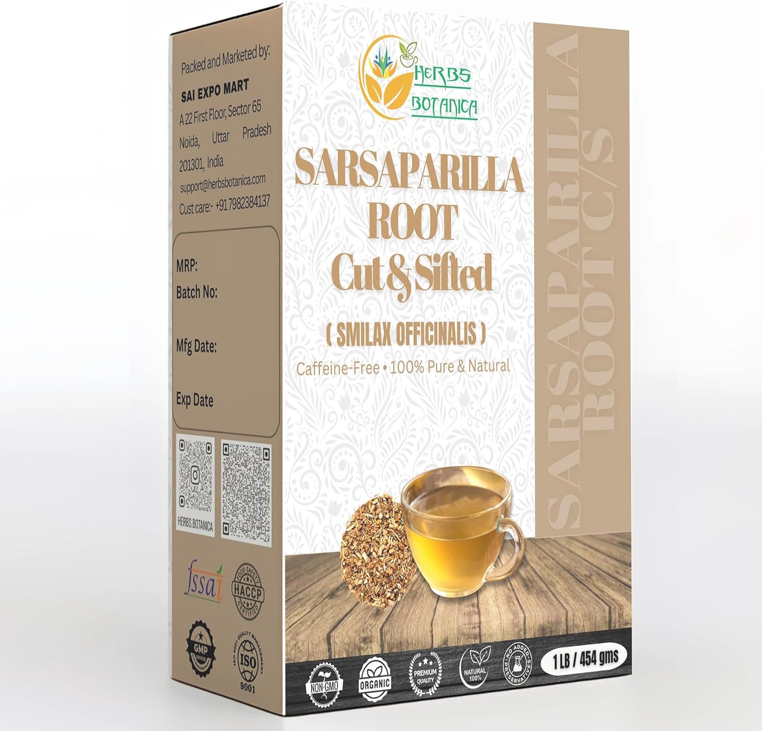 Herbs Botanica Sarsaparilla Root Natural (Sasperella Root, Hemidesmus Indicus), Natural Blood Purifier for Skin Health, Immunity & Joint Support, Herbal Tea Ingredient, 1 lb