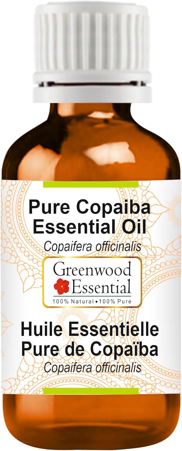 Greenwood Essential Copaiba Essential Oil (Copaifera officinalis) Pure | Non-Sticky | Non-Greasy | Lightweight | Men & Women | All Skin Types | Steam Distilled 15ml (0.50 oz)