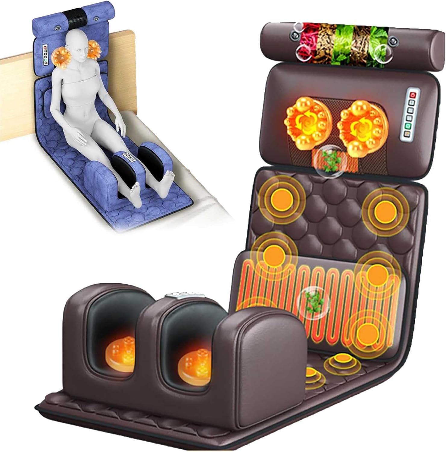 Vibrating Full Body Massage Mat with Heat,20 Neck Shiatsu Kneading Massage Heads,9 Modes,Electric Heated Massage Chair Back Pad for Relieving Neck Back Lumbar Leg Pain