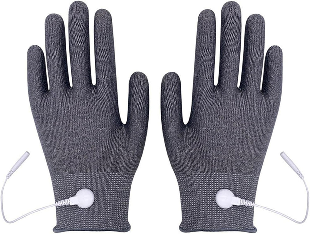 Pair of Conductive Silver Fiber Gloves Grounding Massage Gloves Static Relief Pressure Touch Screen with Includes Grounding Wire