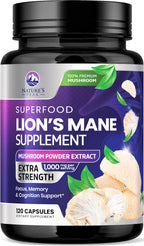 Lions Mane Supplement - Lions Mane 1000mg Per Serving - Extra Strength Lion’s Mane Mushroom - Superfood for Natural Memory & Focus Support, Brain, Immune Health Support - USA Bottled - 120 Capsules