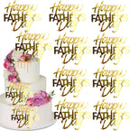 mdgfge 10Pcs Happy Father's Day Cake Toppers Cupcake Toppers Acrylic Gold Mirror Design Cake Cupcake Decor for Father's Day Dad Birthday Party Dessert Decorating Kit Supplies