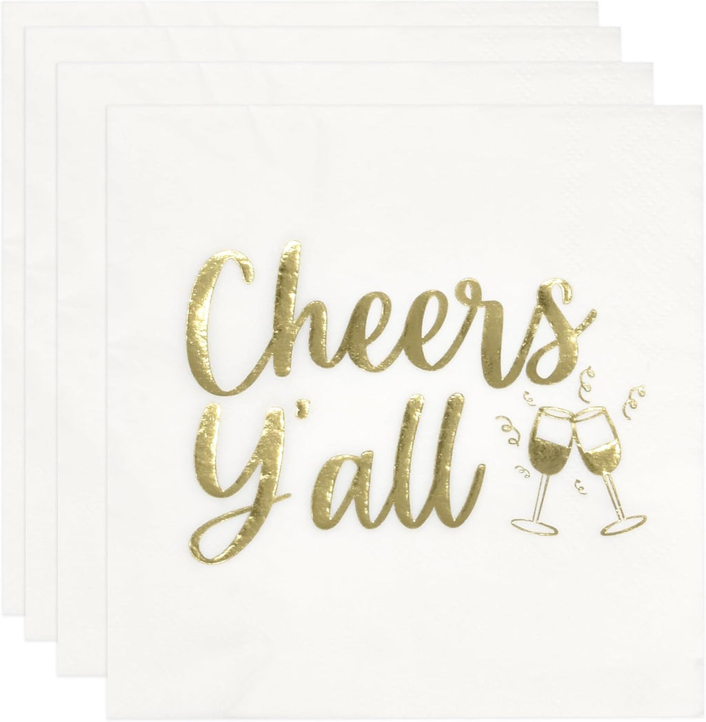 Gift Boutique - 100 Count Cheers Y'all Cocktail Beverage Napkins Holiday Disposable Paper Napkin New Year's Eve Dessert Napkins for Home, Dinner, Bridal Shower, Tableware Party Supplies Decor