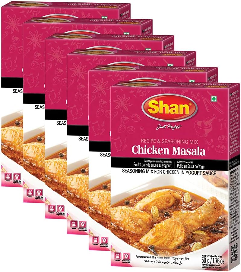 Shan Chicken Masala Mix (50g) - Authentic Indian Chicken Curry Spice Powder for Tikka Masala, and Curry - No Preservatives, Airtight bag | Pack of 6