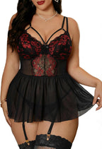 Alrovetoney Plus Size Lingerie For Curvy Women Ruffle Lingerie Set Sexy Lace Lingerie Set Garter Belt With Stockings