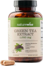 NatureWise Green Tea Extract Capsules 1000 mg - 50% EGCG & 98% Polyphenols - Extra Strength Green Tea Pills - Antioxidants for Heart Health & Energy - Vegan, Non-GMO - 120 Count[60-Day Supply]