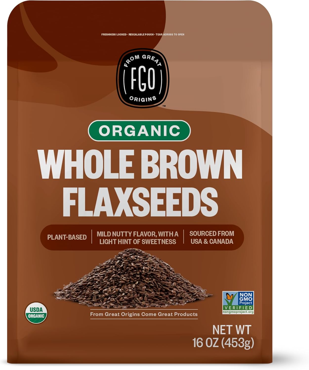 FGO Organic Ground Brown Flaxseed Meal, 1 Pound / 16oz Cold Milled Powder in Resealable Pouch, For Baking & Smoothies, Grown in USA & Canada (Pack of 1)