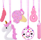 Sensory Chew Necklaces for Girls, 6 Pack Autism Teething Necklace Chew Toys Sensory for Kids with ADHD or Special Need, Silicone Chewable Necklaces Reduces Chewing Fidgeting for Children Adults Chewer