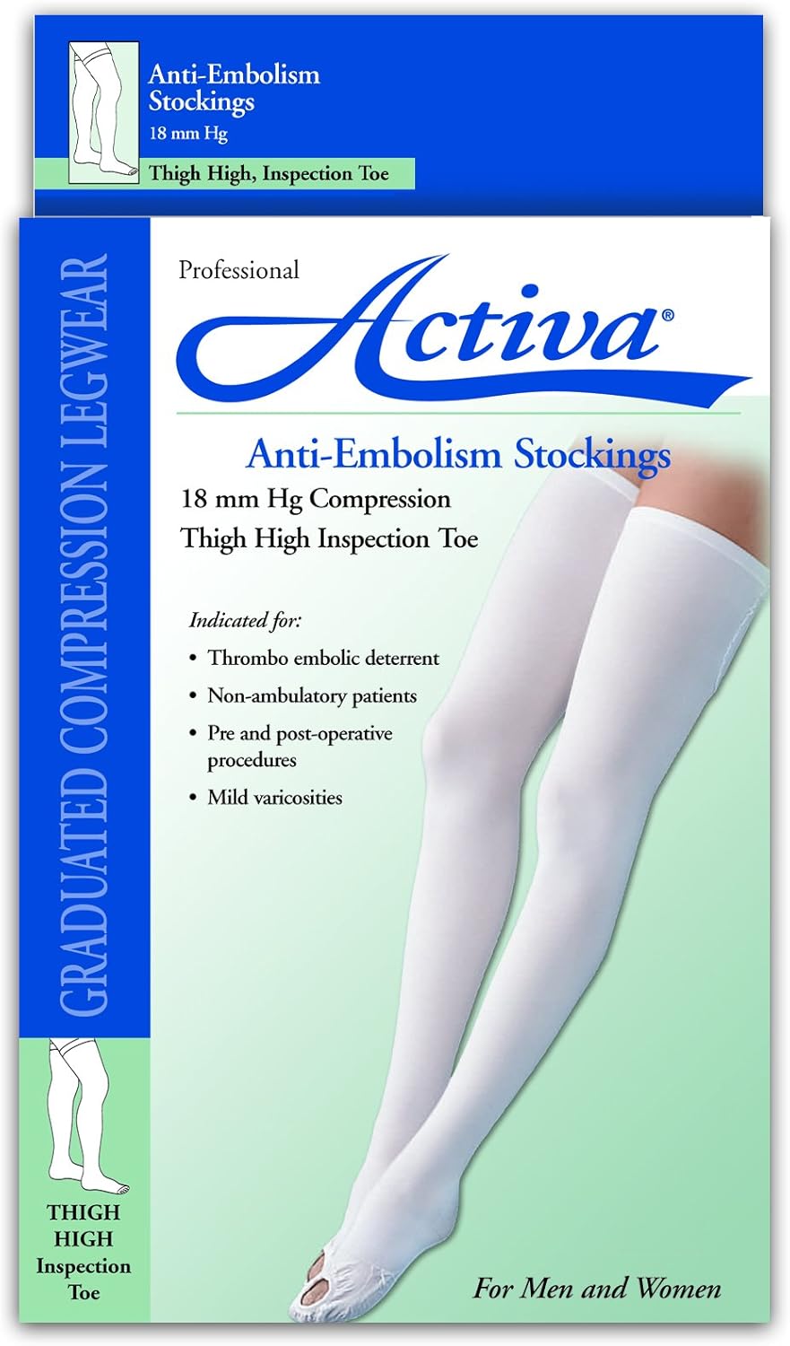 Activa Anti-EMB 18 mmHg Thigh High Closed Toe Stockings, Beige, Medium