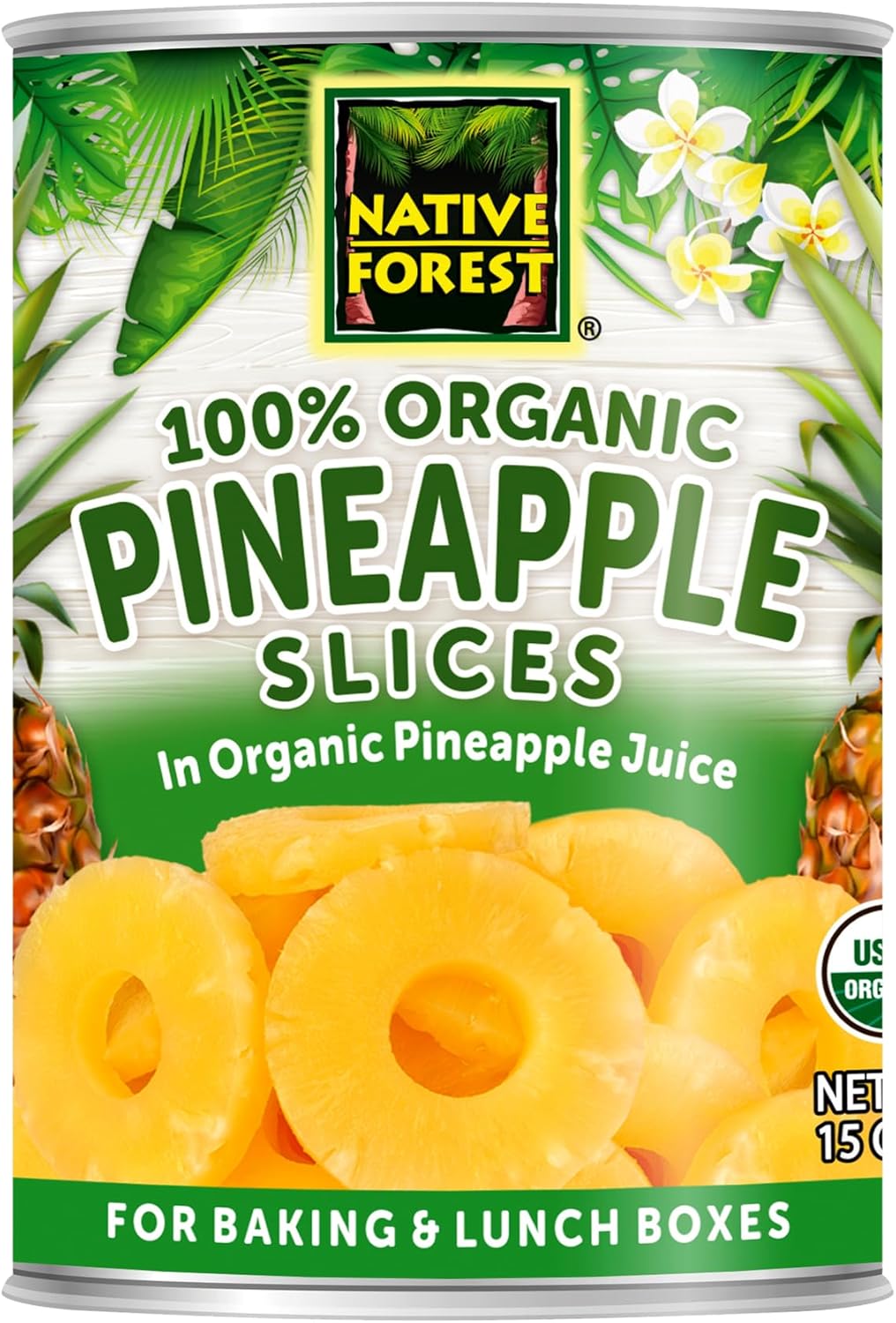 Native Forest Pineapple Slices - Pineapple Canned, Pineapple Organic, Canned Fruit No Sugar Added, Organic Pineapple Juice - 15 Ounce (Pack of 6)