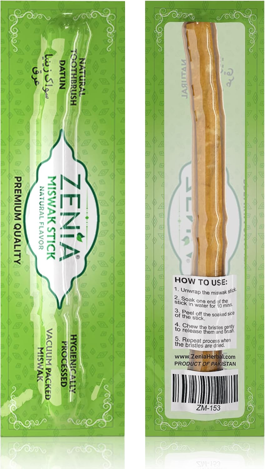 Zenia Sewak Natural Miswak Toothbrush - Vacuum Sealed Natural Flavor Traditional Peelu Toothbrush Stick - for Healthy Gums, Teeth, and Fresher Breath (Pack of 3)