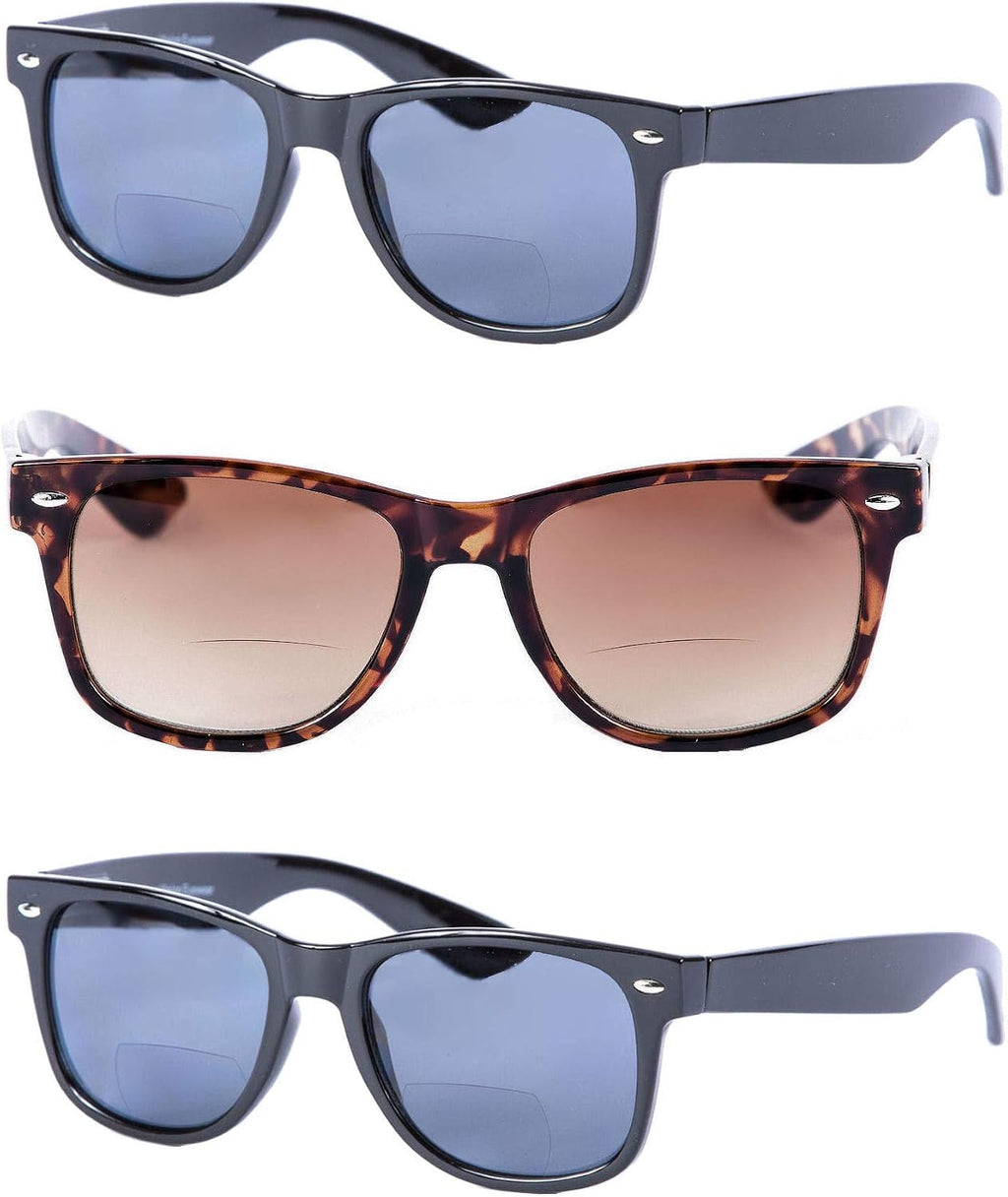 Mass Vision Bifocal Reading Sunglasses for Men and Women - Outdoor Sun Readers with Spring Hinges & UV400 Protection (3 pack)
