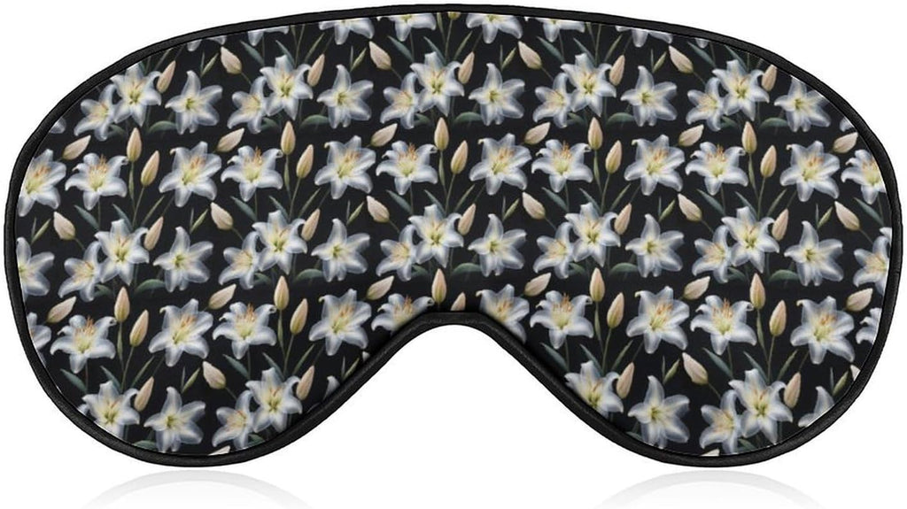 White Lily Flower Eye Mask Soft Comfortable Sleep Mask with Adjustable Strap for Travel Relaxation Lightweight Design 8.1 X 4.1 in