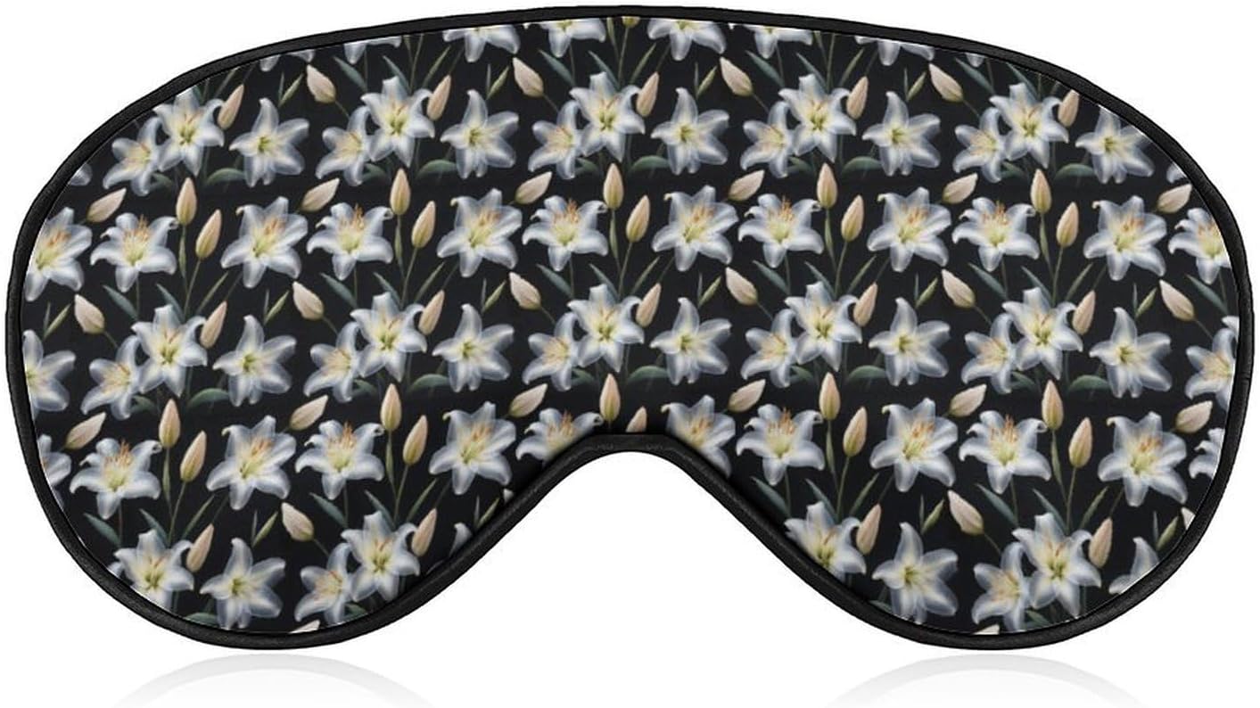 White Lily Flower Eye Mask Soft Comfortable Sleep Mask with Adjustable Strap for Travel Relaxation Lightweight Design 8.1 X 4.1 in