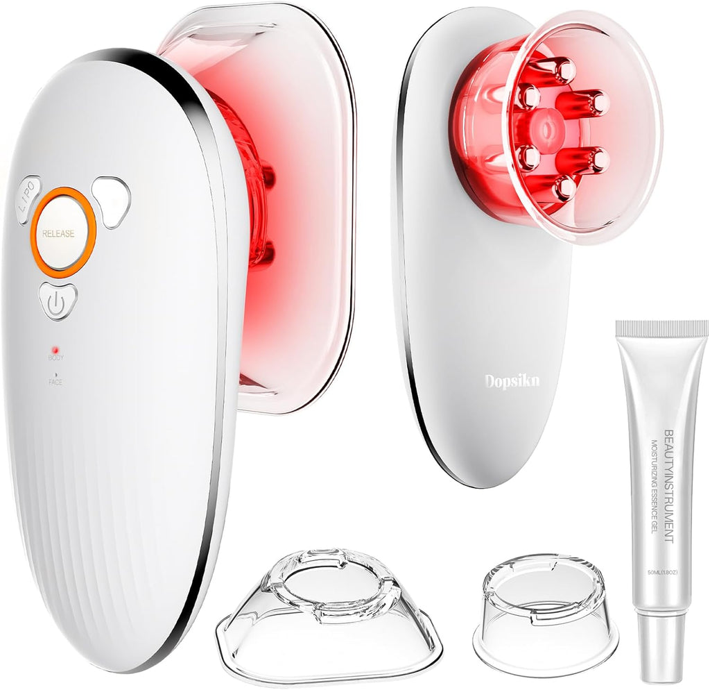 Dopsikn Body Sculpting Machine with Red Light Therapy for Face & Body, Cupping Therapy, Electric Cellulite Massage Tool with 2 Cups, Gift for Women, White