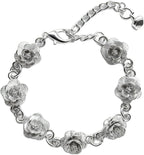 Charm Bracelet for Women Flower Bracelet Sterling Silver - Adjustable Dainty Plated Silver Jewelry Gift for Women