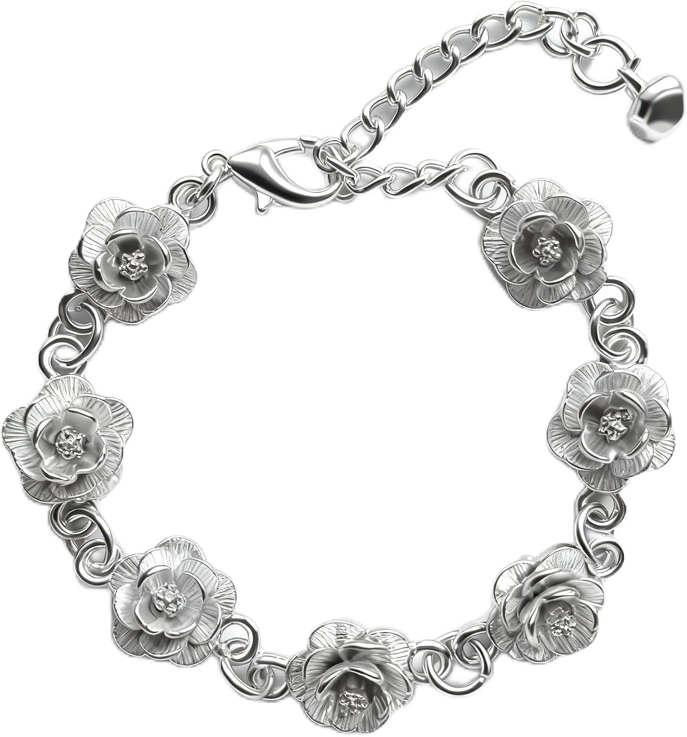 Charm Bracelet for Women Flower Bracelet Sterling Silver - Adjustable Dainty Plated Silver Jewelry Gift for Women