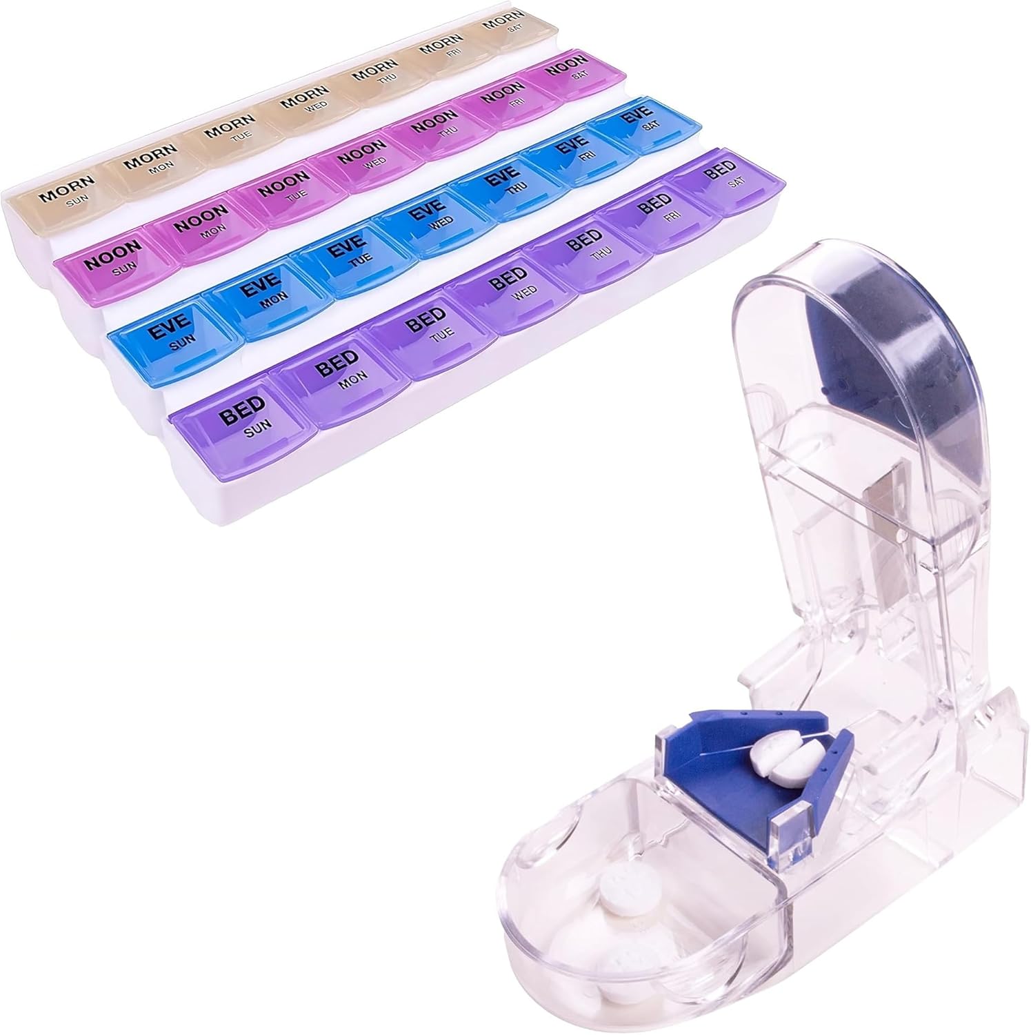 Apex 7-day Mediplanner Medicine Pill Organizer with Ultra Pill Cutter & Splitter with Retracting Blade Guard, Vitamin Organizer, Medication Travel Case and Medicine Splitter for Medication Management