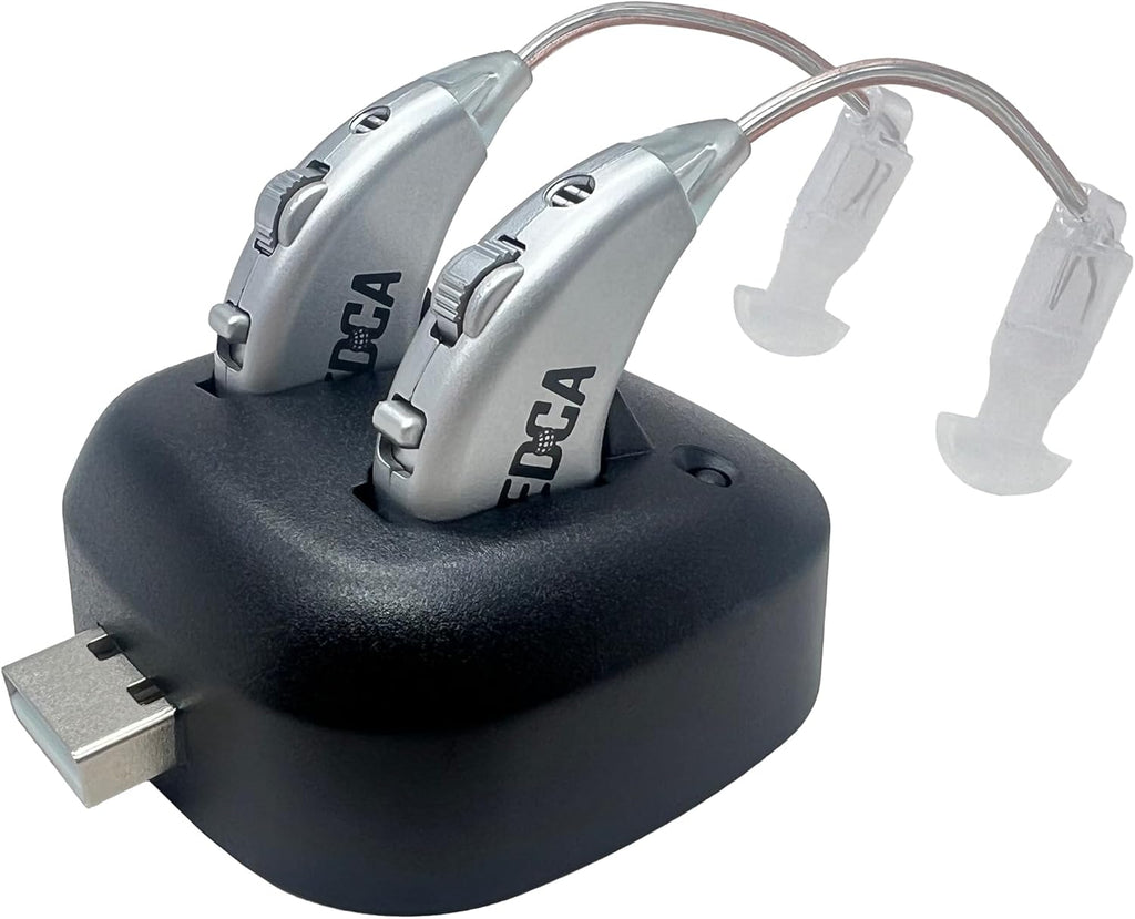 Digital Hearing Amplifiers - Rechargeable BTE Personal Sound Amplifier Pair with USB Dock - Premium Behind The Ear Sound Amplification - by MEDca