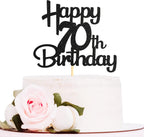 Sotpot Happy 70th Birthday Cake Topper Black Glitter 70th Cake Toppers 70 Birthday Cake Decorations for Cheers to 70 Fabulous Birthday Party Supplies - 1 Pack