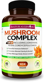 Top 10 Mushroom Extracts - White Button, Lions Mane, Cordyceps, Chaga, Reishi Plus - Immune Booster, Nootropic