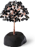 QINJIEJIE Black Obsidian Crystal Tree Healing Crystals Natural Stone Base Gemstone Tree Copper Wire Chakra Tree Life Tree Luck Tree Energy Desk Decor Spiritual Gift Meditation