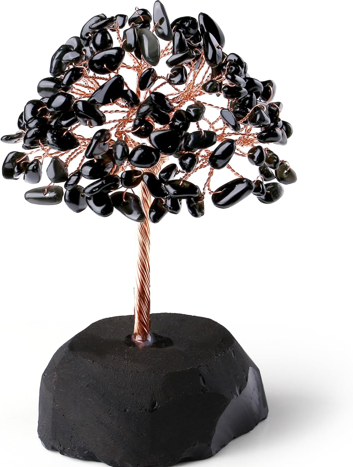 QINJIEJIE Black Obsidian Crystal Tree Healing Crystals Natural Stone Base Gemstone Tree Copper Wire Chakra Tree Life Tree Luck Tree Energy Desk Decor Spiritual Gift Meditation