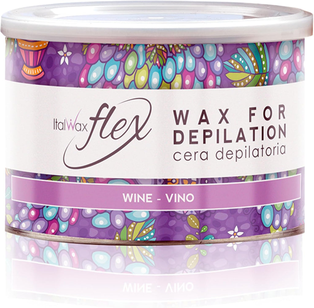Italwax Flex Wine - 397g / 14oz - Soft wax for hair removal - Unscented - Liposoluble syntetic formulation - Ideal for waxing all body area