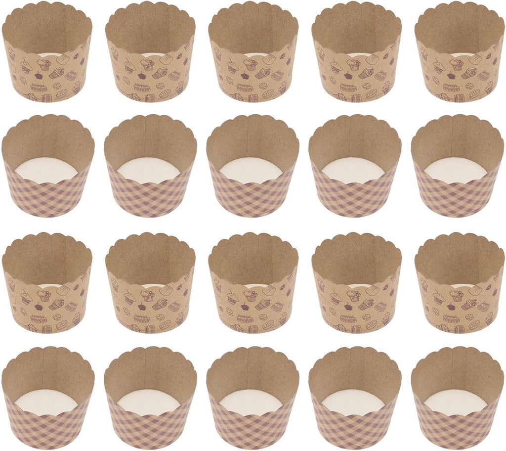 NUOBESTY 100 Pcs Small Kraft Paper Cupcake Holders Muffin Baking Cups Greaseproof Paper Wrappers for Oven Use Birthday Wedding Party Bakeware Supplies