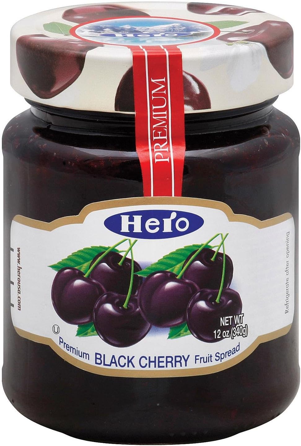 Hero Black Cherry Premium Fruit Spread Preserve,12 Ounce