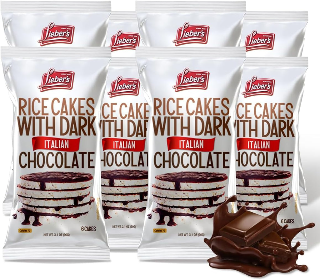 LIEBERS Dark Chocolate Rice Cakes, Kosher Certified Dairy Free, Gluten Free Snack (Dark Chocolate) Pack Of 8…