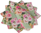 S4Sassy Green Stripe & Ranunculus Floral Holiday Parties Cloth Table Linen Re-Usable Dinner Napkins Set 18 x 18(Pack of 6)
