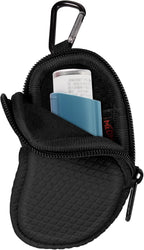 MEDMAX Neoprene Asthma Inhaler Holder, Protective Portable Travel Handy Holster, Lightweight Carrying Case with Carabiner Clip and Mesh Pocket Inside, Inhaler Not Included (Case Only) (Black)