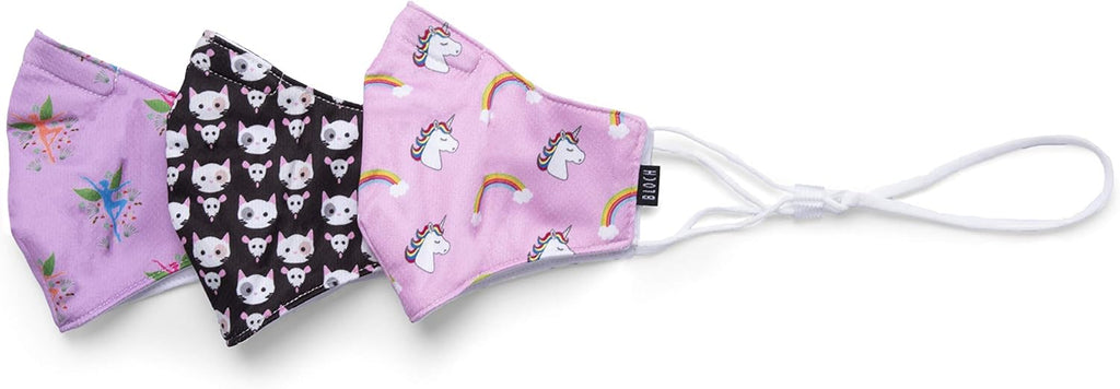 Bloch unisex-child Children's Soft Stretch Reusable Face Mask With Lanyard and Moldable Nose Pad (Pack of 3 Assorted Prints)