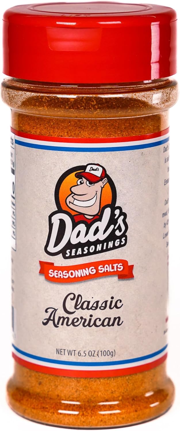 Dad's Seasonings Classic American Seasoning Salt, All-Purpose BBQ Rub – Sea Salt, Garlic, Onion, Paprika, Turmeric - Great for Steak, Chicken, Burgers, Fries, Veggies - Made in USA (6.5oz)