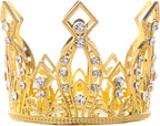 Mini Crown Cake Topper Princess and Prince Crystal Headpiece Tiara Rhinestone Crown Cake Decoration for Wedding Birthday Baby Shower Party Favors (Golden)