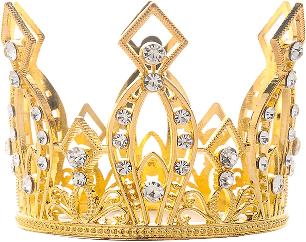 Mini Crown Cake Topper Princess and Prince Crystal Headpiece Tiara Rhinestone Crown Cake Decoration for Wedding Birthday Baby Shower Party Favors (Golden)