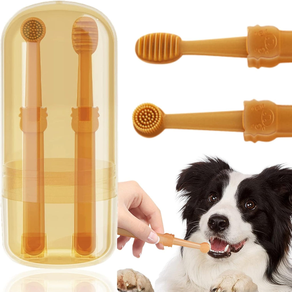 Dog & Cat Toothbrush Kit with Storage Cup, 360° Silicone Mini Head Tongue Cleaning Brush, Pet Dental Care for Doggie Kitten Ferret Dutch Pigs