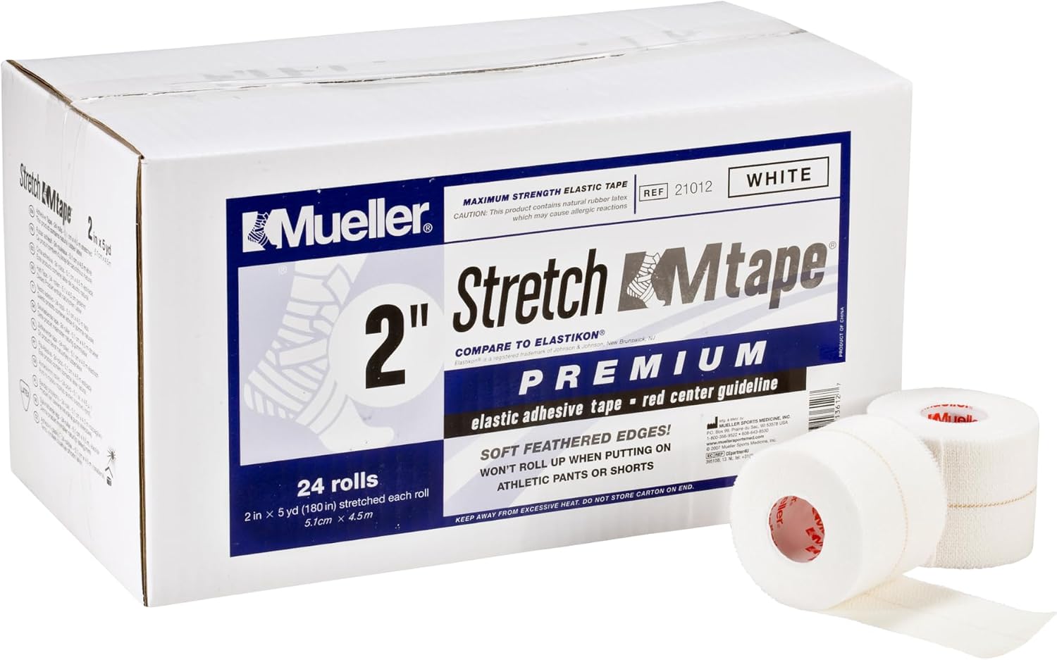 Mueller Stretch M-Tape Premium, 2'' x 5yd, Pack of 24, White