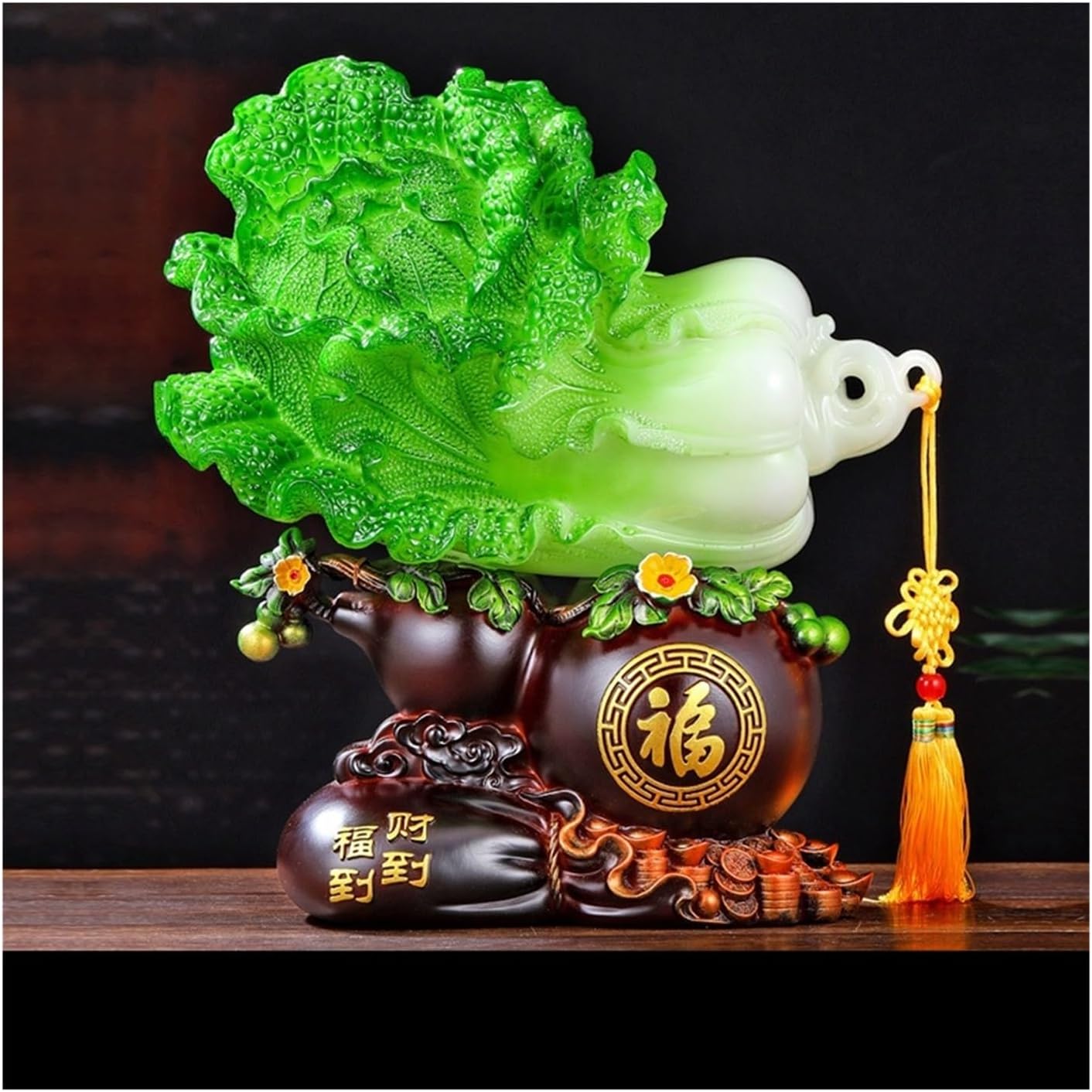 Buddha Ornaments Chinese Cabbage Ornaments,Fengshui Statue for Wealth and Luck,Luck Symbol Sculpture,Resin Desktop Ornament for Home Office Feng Shui Ornaments(L)