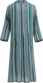 IDOPIP Men's Muslim Thobe Long Sleeve Striped Robe Gown Arab Islamic Kaftan Abayas Dress Middle East Dubai Ramadan Clothing