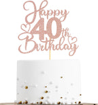 Sotpot 1 Pack 40th Birthday Cake Topper Double-sided Rose Gold Glitter Cake Pick Cake Decoration for Happy 40th Birthday Anniversary Party Decorations