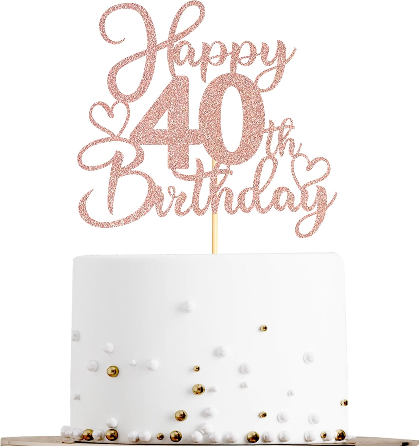 Sotpot 1 Pack 40th Birthday Cake Topper Double-sided Rose Gold Glitter Cake Pick Cake Decoration for Happy 40th Birthday Anniversary Party Decorations