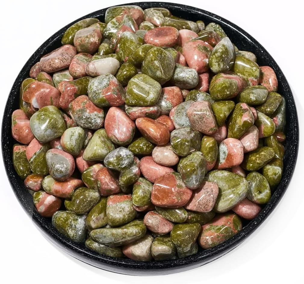 Polished Unakite Crystal Set, 0.4", 128 Pcs - Handpicked Tumbled Stones and Crystals Bulk for Healing, Reiki, Meditation, Witchcraft and Home Decor