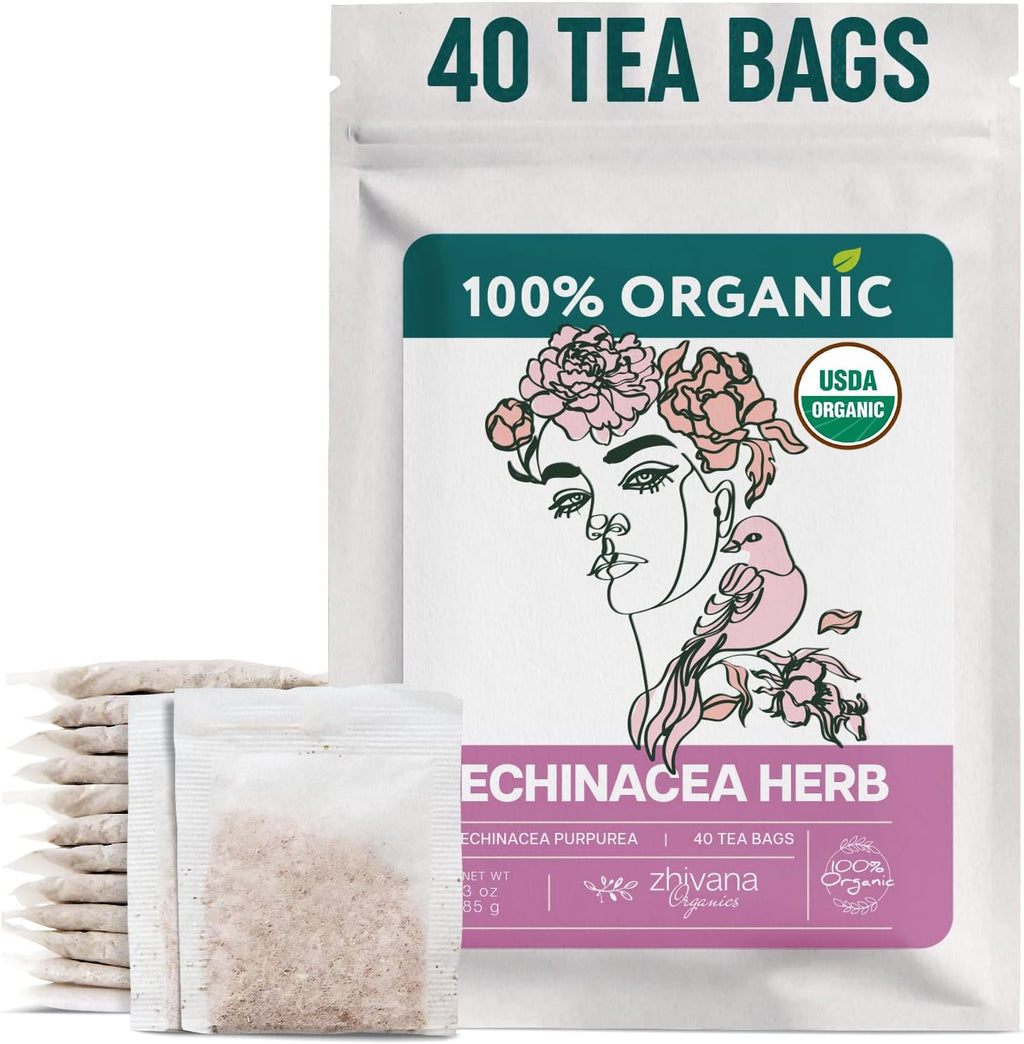 Echinacea Tea Organic (40 Tea Bags) - Medicinal Tea for Seasonal Changes -Natural Immunity Support - Te de Equinacea Organico