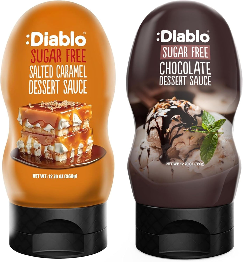 Diablo Chocolate and Salted Caramel Dessert Sauces | Sugar Free | Gluten Free | Diabetic Friendly | Perfect for Gifting | 2 x 12.7 oz