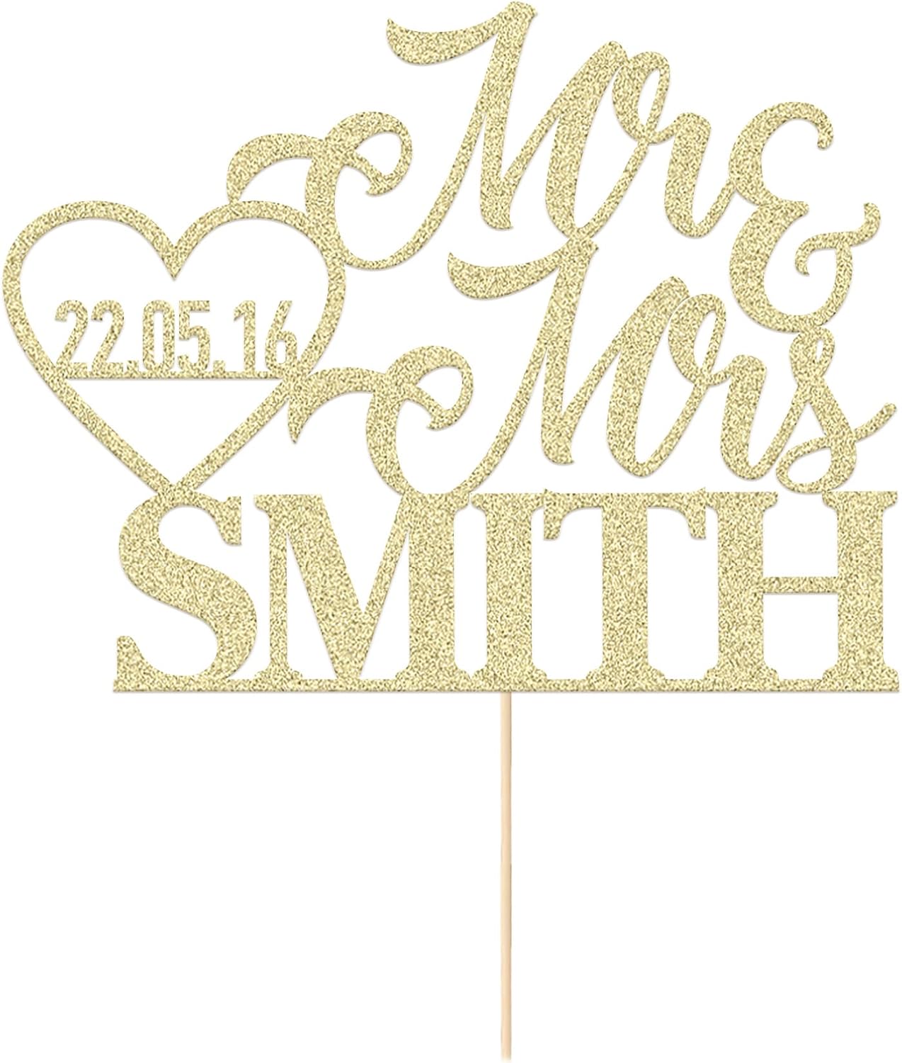 Personalized Wedding Cake Toppers Decoration Favours Customised Gifts for Couple Double Sided Glitter Paper Any Name Date Champagne Gold